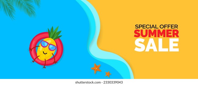 Summer Banner with beach background. Summer poster, greeting card for summer
