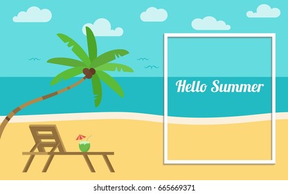Summer. banner. beach. coast. deckchairs, vector flat illustration