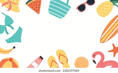 Summer banner with beach elements on a white background with space for text