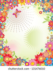 Summer banner with colorful flowers