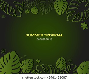 summer banner, Colorful gradient background with tropical plant leaves. Vector illustration	
