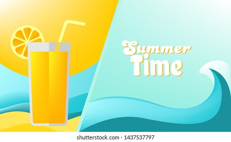Summer banner design with colorful beach elements. Illustration