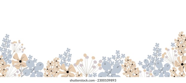 Summer banner design, illustration with wild flowers on a white background. Vector.