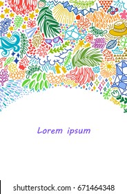Summer banner. Doodle frame made of abstract freehand ornament. Template for design. Vector illustration