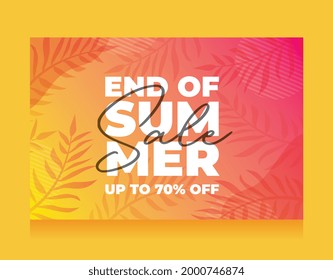 Summer Banner. End Of Summer Sale. Tropical Leaves. Vector Illustration