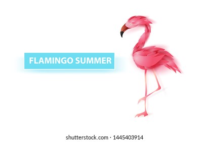 Summer banner with flamingo on white background,Minimal simple design for poster, flyer, invitation, card, web site or application smartphone. Creative design Paper cut style,vector illustration EPS10