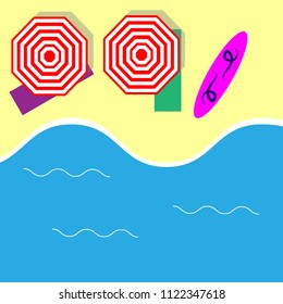Summer banner, flat design.  Tropical beach top view, vector illustration