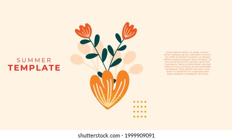 Banner de verano con elementos de fondo floral. Diseño de ilustraciones vectoriales para anuncios de Internet, presentación, banner, portada, web, cabecera, volante, tarjeta, afiche, papel tapiz, textura, diapositiva, revista