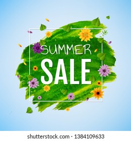 Summer Banner With Flower Transparent Background, Vector Illustration