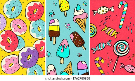 Summer. Banner.New Fresh modern background. Candy fashion poster or banner. Summer vector illustration easy editable for wallpaper or store sale illustration for greeting cards, prints. Journal cards.