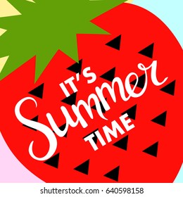 Summer banner with fruit, place for text with strawberry. Trendy seasonal vector background, brochure template.