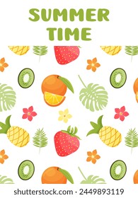 Summer banner with fruit. Summer Time. Vector illustration