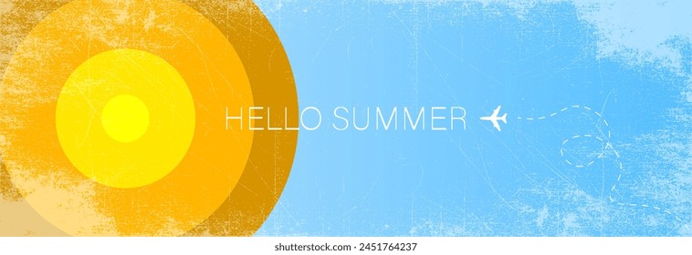 Anuncio de verano hola verano, el tiempo de las impresiones cálidas brillantes.