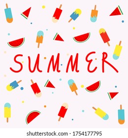 Summer banner with ice cream and water Melone. Vector illustration.