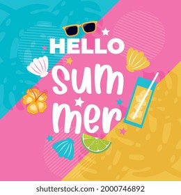 pancarta de verano. en verano. hola verano. ilusión vectorial