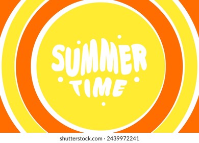 Summer banner with lettering summer time on light yellow and orange background.Vector illustration in flat style. Circle pattern.