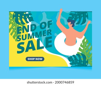 pancarta de verano. hombre en la playa. fin de la venta de verano. ilustración vectorial