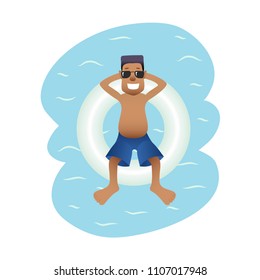 Summer banner man on sea isolated