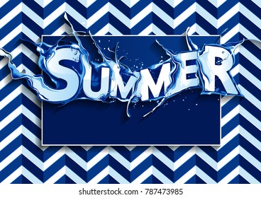 Summer Banner on Blue and white Zigzag background. vector illustration. you can place relevant content on the area.