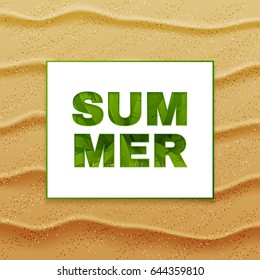 Summer banner on the sea cost. Vector illustration.Summer green leaves inscription. Wallpaper, background, picture, art, image, travel, poster, event