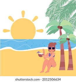 summer banner with outdoor landscape cartoon .vector illustration