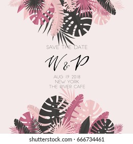 Summer banner with paper tropical leaf. Vector illustration