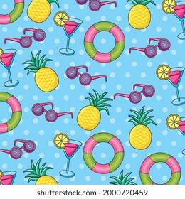 summer banner pattern with beverage and fruits. summer icons