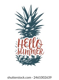 Summer banner with pineapple and lettering in retro, vintage style