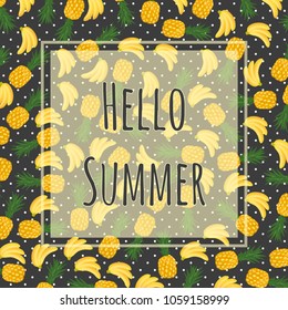 Summer banner with pineapples and bananas