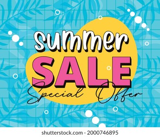 pancarta de verano. fondo de piscina con venta de verano. oferta especial. ilustración vectorial