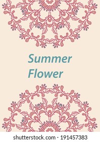 Summer banner with round pattern, mandala ornament. Vector illustration.