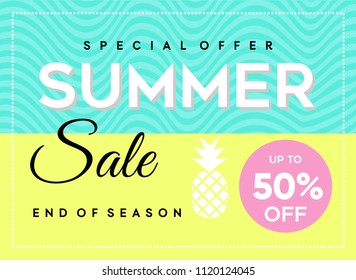 Summer Banner Sale design template. Minimalist flat design style for summer event poster and banner.