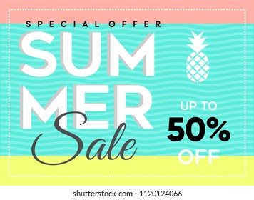 Summer Banner Sale design template. Minimalist flat design style for summer event poster and banner.
