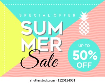 Summer Banner Sale design template. Minimalist flat design style for summer event poster and banner.
