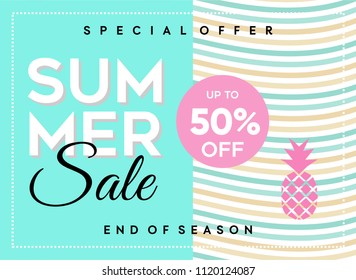 Summer Banner Sale design template. Minimalist flat design style for summer event poster and banner.