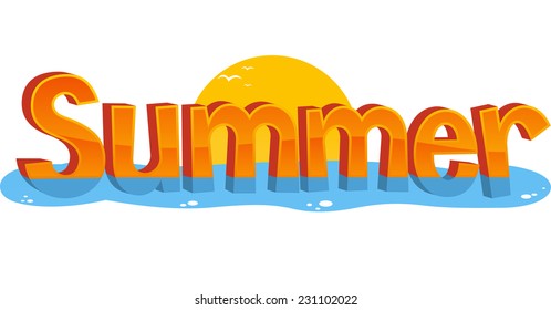 Summer Banner Sign Sun Water, vector illustration cartoon. 