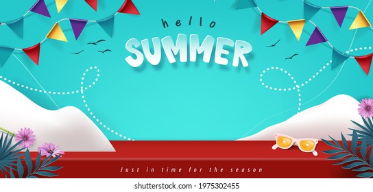Summer banner studio table room product display with copy space 
