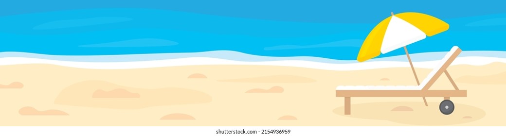 Summer Banner With Sunbed And Umbrella On The Tropical Beach - Vector Illustration