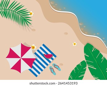 Summer banner template design. wavy banner. Vector illustration. tropical plant with modern flat design style