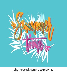 summer banner template flat calligraphic leaves decor.