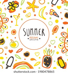 Summer Banner Template with Holiday Symbols Seamless Pattern Vector Illustration