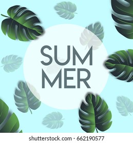 Summer banner template leaf flower, poster. Summer realistic illustration for greeting card, invitation. Colorful vector background