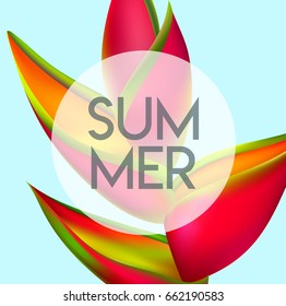 Summer banner template leaf flower, poster. Summer realistic illustration for greeting card, invitation. Colorful vector background