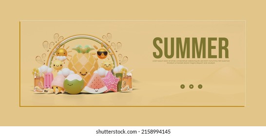 Summer Banner Template With Pineapple Illustration