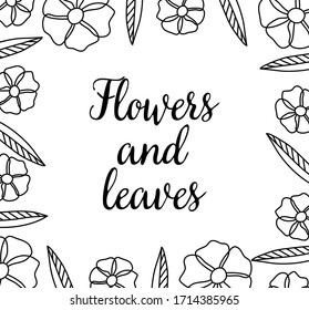 Summer banner with for text. Summer hand drawn blanks with leaves and flowers. Monochrome banner with leaves. 