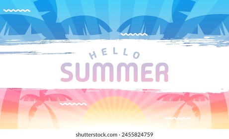 Anuncio de verano. Textura de moda. Festiva temporada, fin de semana, logotipo de vacaciones. Fondos de pantalla de verano. Feliz día soleado. Letras de Vector moderno. Estilo de moda.