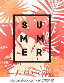 Summer banner tropical background. Summer season, design poster with leaves