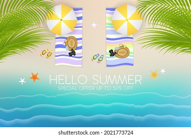 Summer banner with tropical beach view background