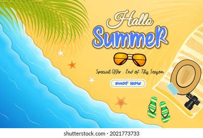 Summer banner with tropical beach view background