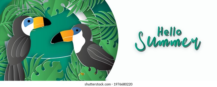Summer banner with tropical bird and summer elements